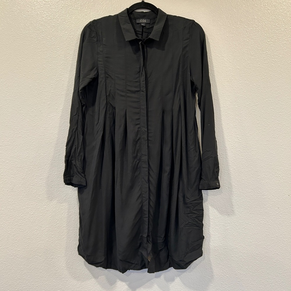 COS Black Pleated Viscose Wool Blend Long Sleeve Tunic‎ Blouse Women's Size 6